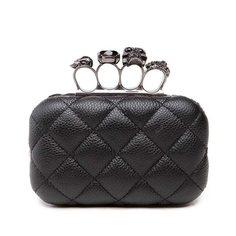 Luxury skull ring vintage plaid bag - clutch bag with chainHandbags