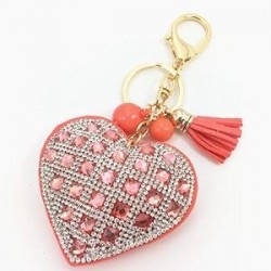 Rhinestone heart & tassel - keychain - keyringKeyrings