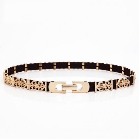 Elegant fashionable belt with leaf pattern and metal buckleBelts