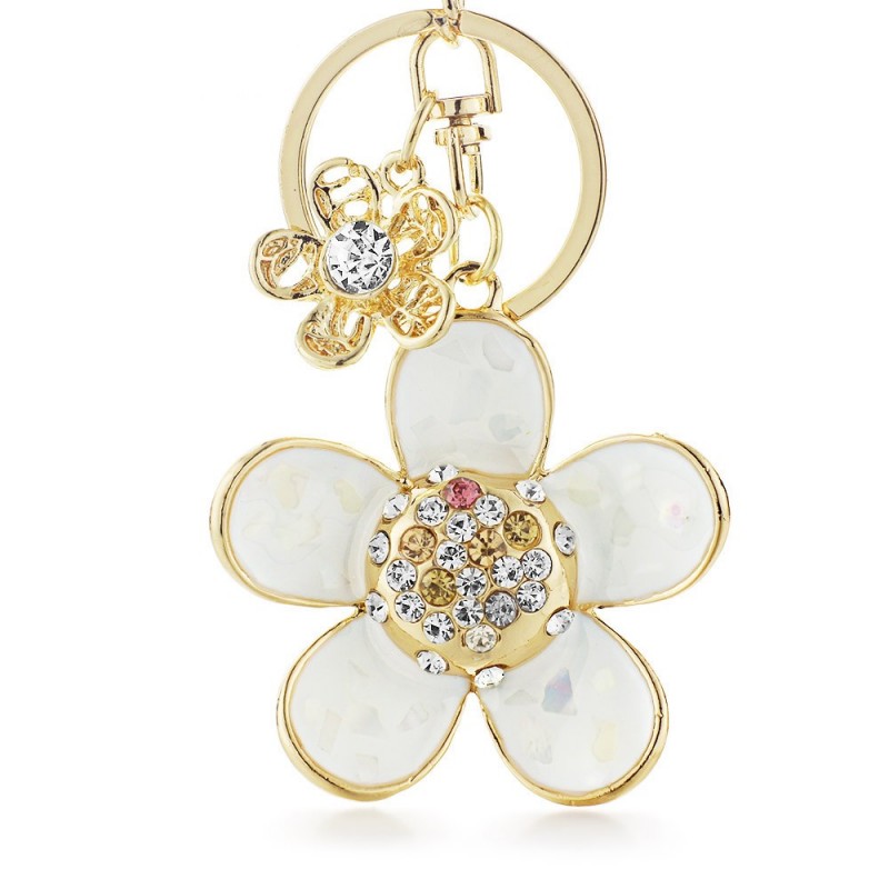 Daisy flower with pearl and crystal - keyringKeyrings Daisy flower with pearl and crystal - keyringKeyrings