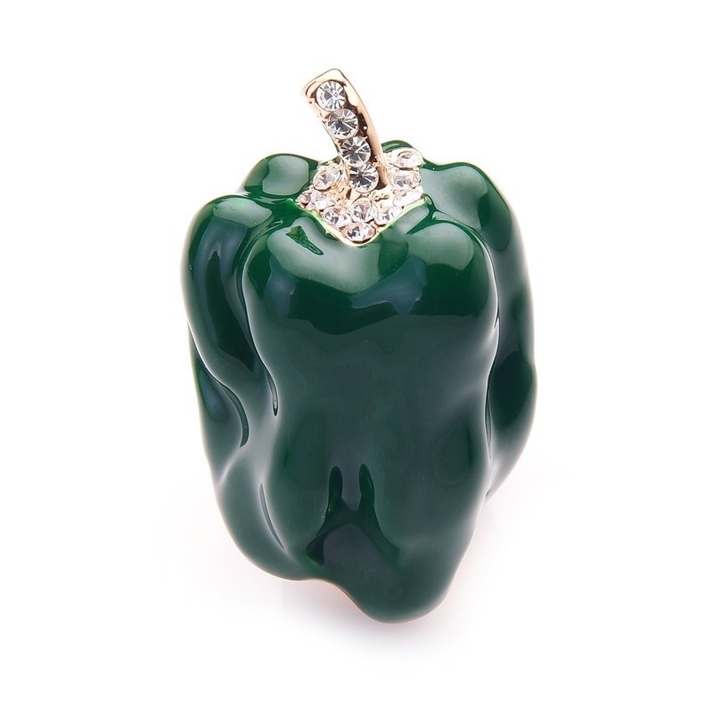 Green and red pepper with rhinestones - broochBrooches