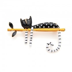 lazy cat sitting on the tree enamel brooches - women and men bouquet pinBrooches