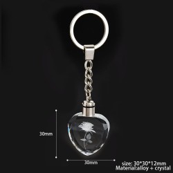 Rose flower in crystal heart - LED - keychainKeyrings
