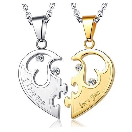 Heart-shaped pendant - I love you - stainless steel necklaces for him and her - 2 piecesNecklaces
