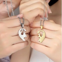 Heart-shaped pendant - I love you - stainless steel necklaces for him and her - 2 piecesNecklaces