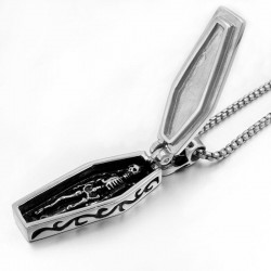 Vintage coffin with skeleton - stainless steel necklaceNecklaces