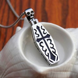 Vintage coffin with skeleton - stainless steel necklaceNecklaces