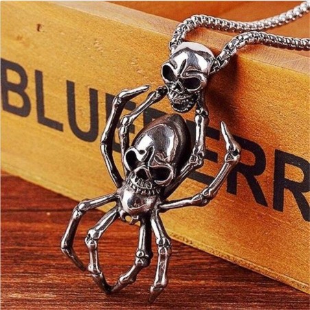 Vintage silver spider & skull pendant - stainless steel necklaceNecklaces
