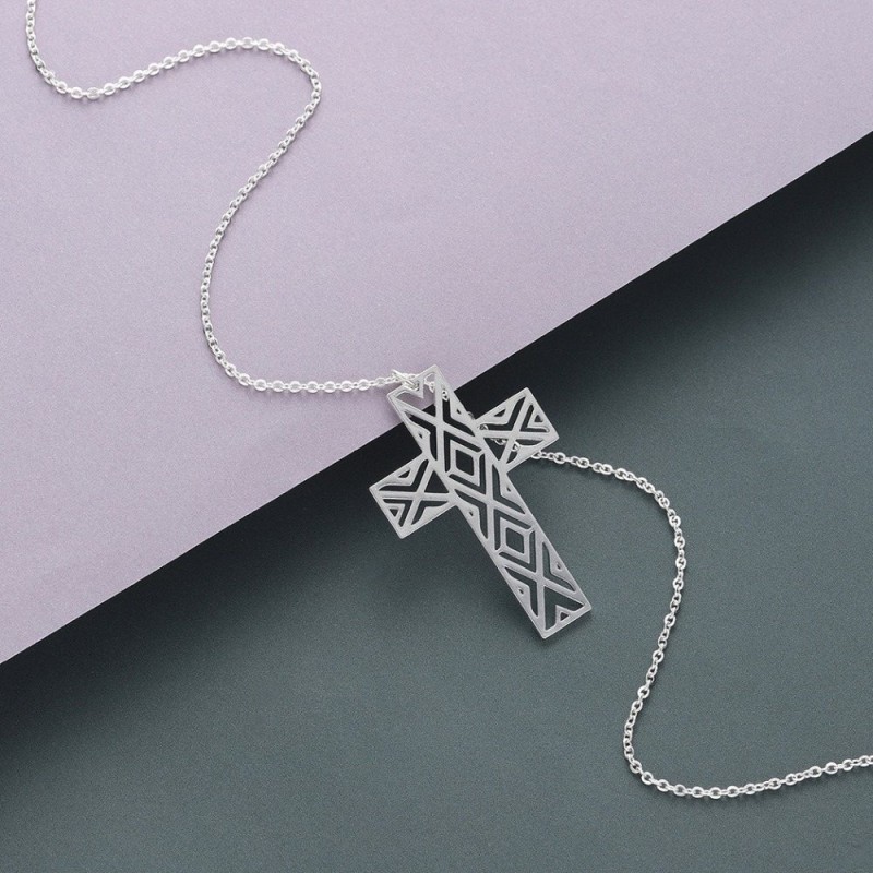 Hollow-out cross with necklace - stainless steelNecklaces