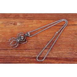 Vintage silver spider & skull pendant - stainless steel necklaceNecklaces