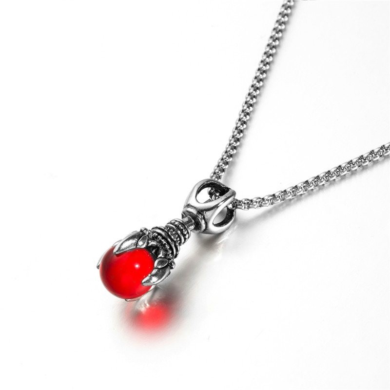 Dragon's paw with crystal - vintage stainless steel necklaceNecklaces