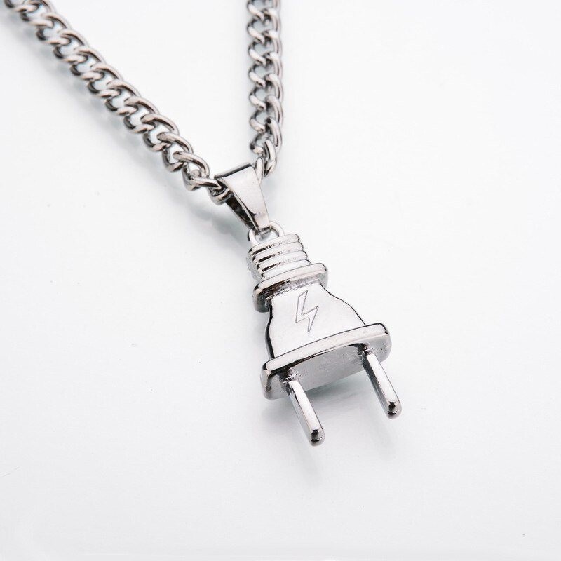 Electrical plug shape pendant - gold & silver stainless steel necklaceNecklaces