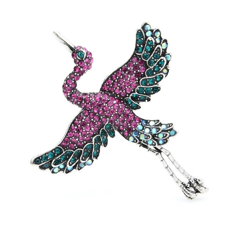 Flying Crane - elegant crystal broochBrooches