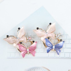 Double butterflies & flower - crystal broochBrooches
