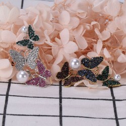 Triple butterflies & pearl - luxury crystal broochBrooches