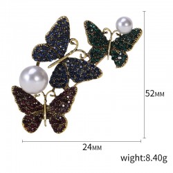 Triple butterflies & pearl - luxury crystal broochBrooches