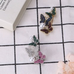 Triple butterflies & pearl - luxury crystal broochBrooches