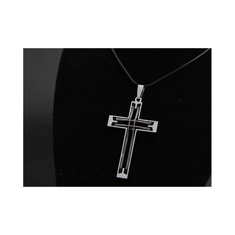 Double hollow-out stainless steel Cross - leather necklaceNecklaces