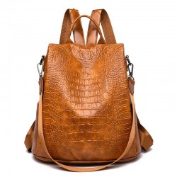Casual leather bag - crocodile skin design - brown / black - backpackBackpacks