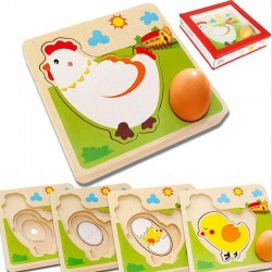 3D wooden puzzle - multilayer jigsaw - hen laying eggs - chicken growth - educational toysWooden