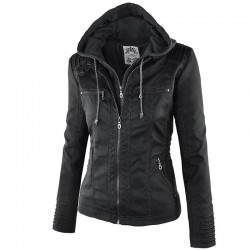 Winter leather jacket - removable inner lining with hood - waterproof - plus sizeJackets