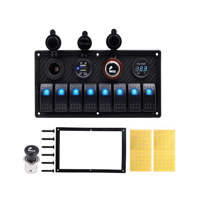 8-gang rocker switch panel - 12 - 24V - USB - LED - cigarette lighter socket - waterproofElectronics & Tools 8-gang rocker switch panel - 12 - 24V - USB - LED - cigarette lighter socket - waterproofElectronics & Tools
