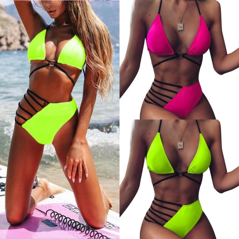 Hot bikini set - bathing suit - pink - neon greenSwimming