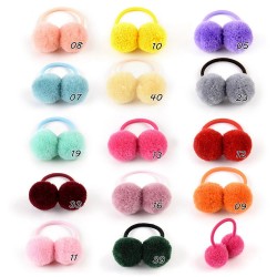 12 - 14 pieces - elastic - kids hair band with double fur ballKids