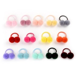12 - 14 pieces - elastic - kids hair band with double fur ballKids