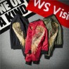 Black bomber jacket with embroidered golden wingsJackets
