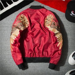 Black bomber jacket with embroidered golden wingsJackets