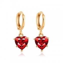 Golden necklace & earrings set with red heartNecklaces