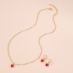 Golden necklace & earrings set with red heartNecklaces