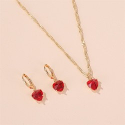 Golden necklace & earrings set with red heartNecklaces