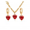 Golden necklace & earrings set with red heartNecklaces