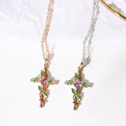 Cross with leaves pendant - necklace - womenNecklaces