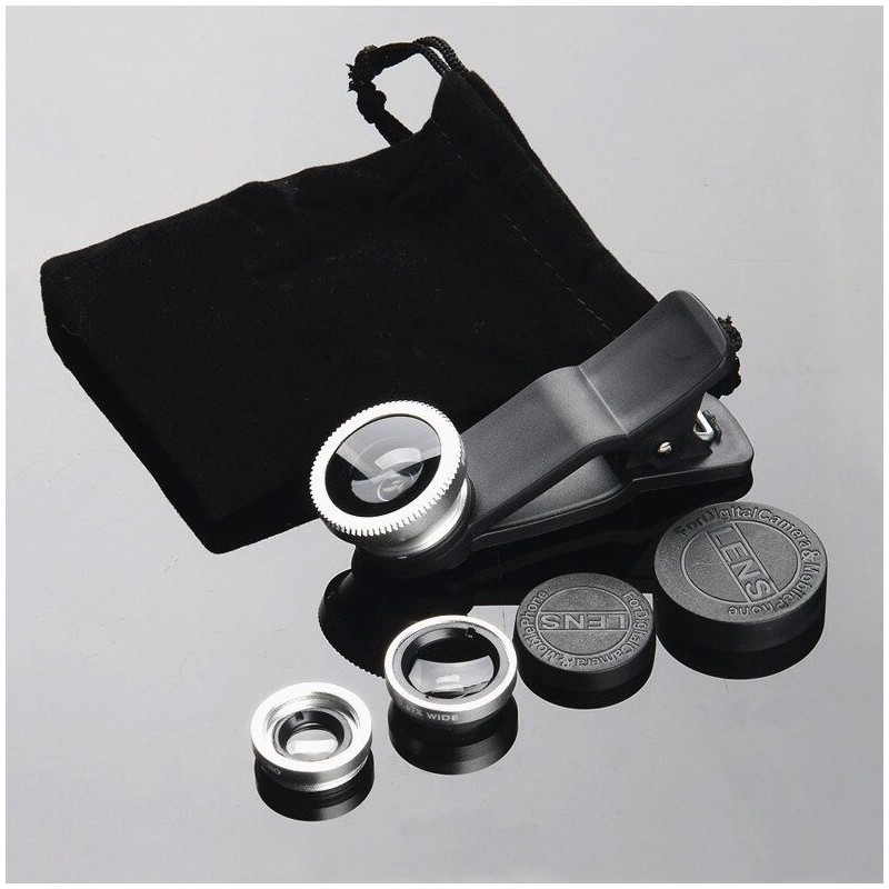 3 in 1 - fisheye - wide angle - macro - camera lens with clip for iPhone / SamsungLenses 3 in 1 - fisheye - wide angle - macro - camera lens with clip for iPhone / SamsungLenses