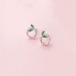 Small circles & leaves - rose gold / silver stud earrings - 925 sterling silverEarrings