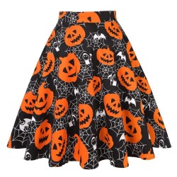 Vintage - high waisted skirt - flowers & Halloween print - skulls - cottonDresses