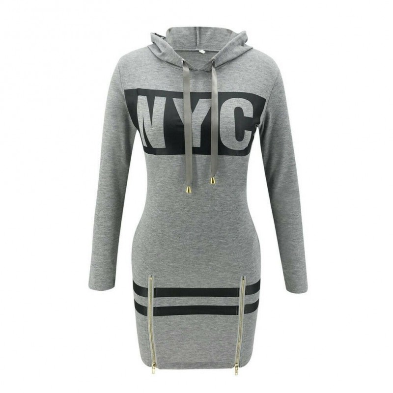 Printed NYC letters - long sleeve mini dress - hoodieHoodies & Jumpers