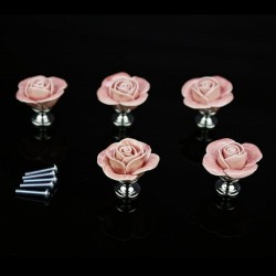 Rose shaped furniture handles - ceramic - 5 piecesFurniture