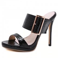 Sexy high heeled sandals with decorative buckle - leatherHigh heels