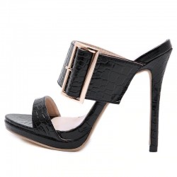 Sexy high heeled sandals with decorative buckle - leatherHigh heels