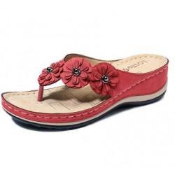 Summer sandals with decorative flowers - ethnic style flip flopsSandals
