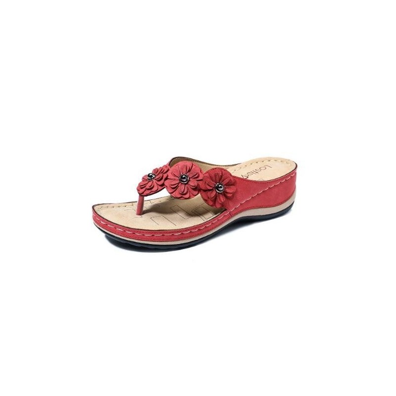 Summer sandals with decorative flowers - ethnic style flip flopsSandals