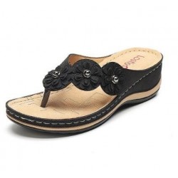 Summer sandals with decorative flowers - ethnic style flip flopsSandals