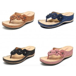 Summer sandals with decorative flowers - ethnic style flip flopsSandals