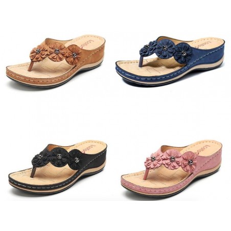 Summer sandals with decorative flowers - ethnic style flip flopsSandals