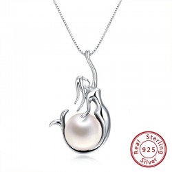 Pendant with mermaid & pearl - necklace - 925 sterling silverNecklaces