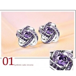 Exclusive small round earrings with crystals - 925 sterling silverEarrings